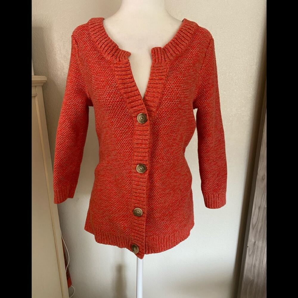 Ann Taylor coral and tan cardigan medium